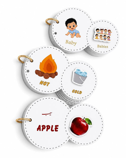 Bundle of 3 - Interactive Velcro Learning Cards - Fruits + Singular Plural + Word Opposite - Age 3+ (16 + 16 Cards)