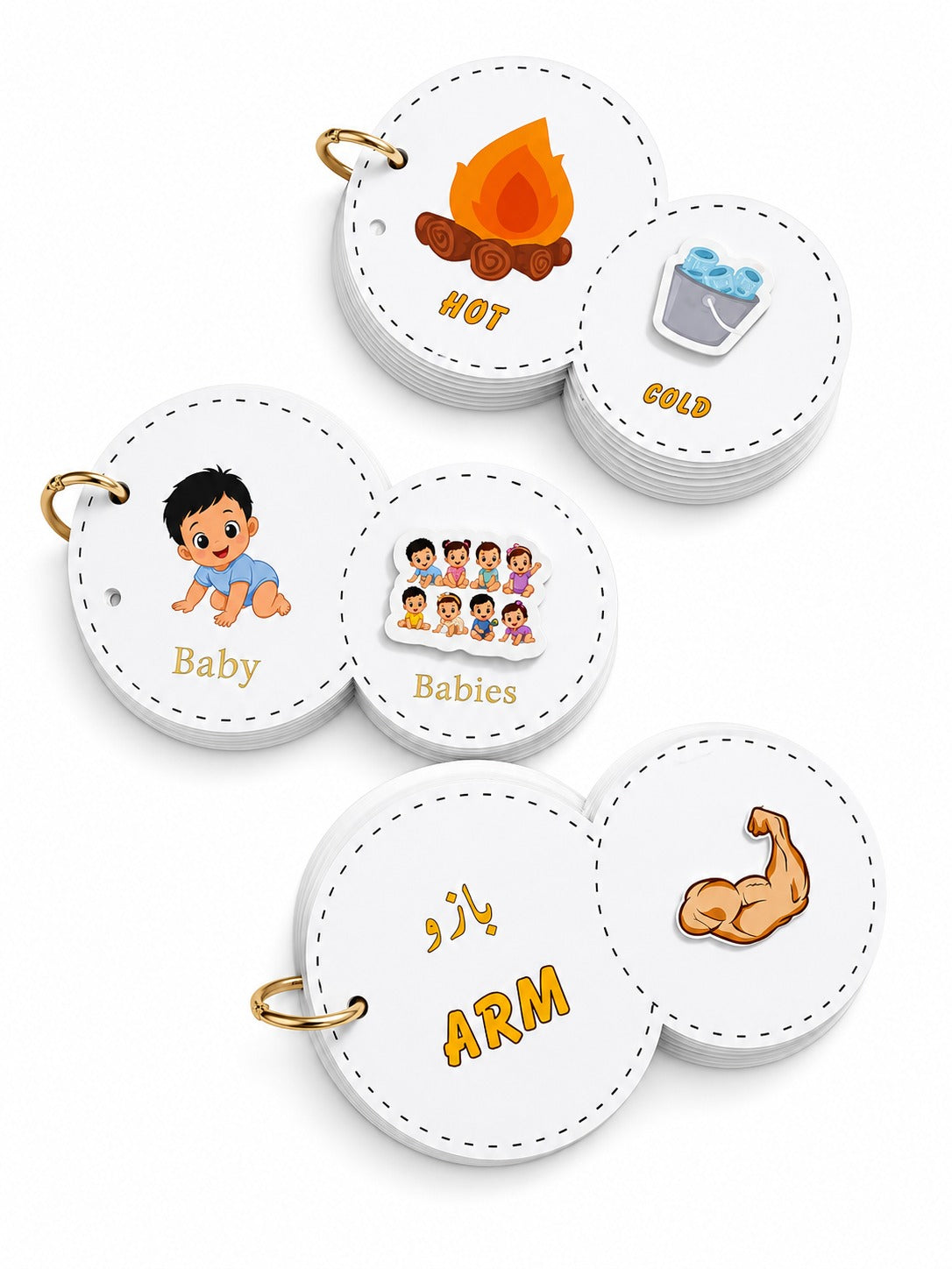 Bundle of 3 - Interactive Velcro Learning Cards - Body Parts + Singular Plural + Word Opposite - Age 3+ (16 + 16 Cards)