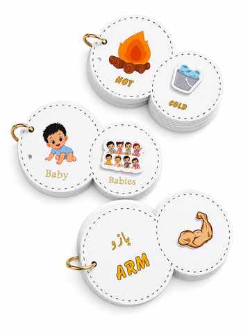 Bundle of 3 - Interactive Velcro Learning Cards - Body Parts + Singular Plural + Word Opposite - Age 3+ (16 + 16 Cards)