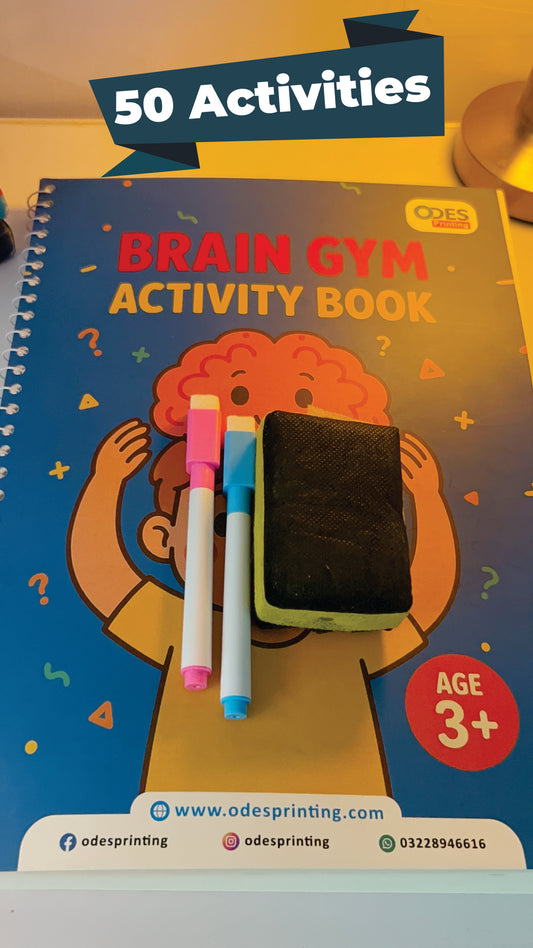 Brain Gym Book (50 ACTIVITIES) (age 3-12 years) - Write & Wipe with water and soap