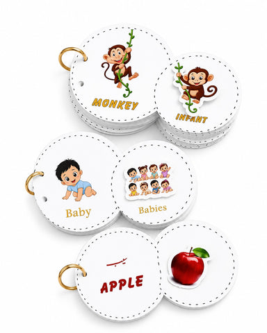 Bundle of 3 - Interactive Velcro Learning Cards - Fruits + Singular Plural + Animals - Age 3+ (16 + 16 Cards)