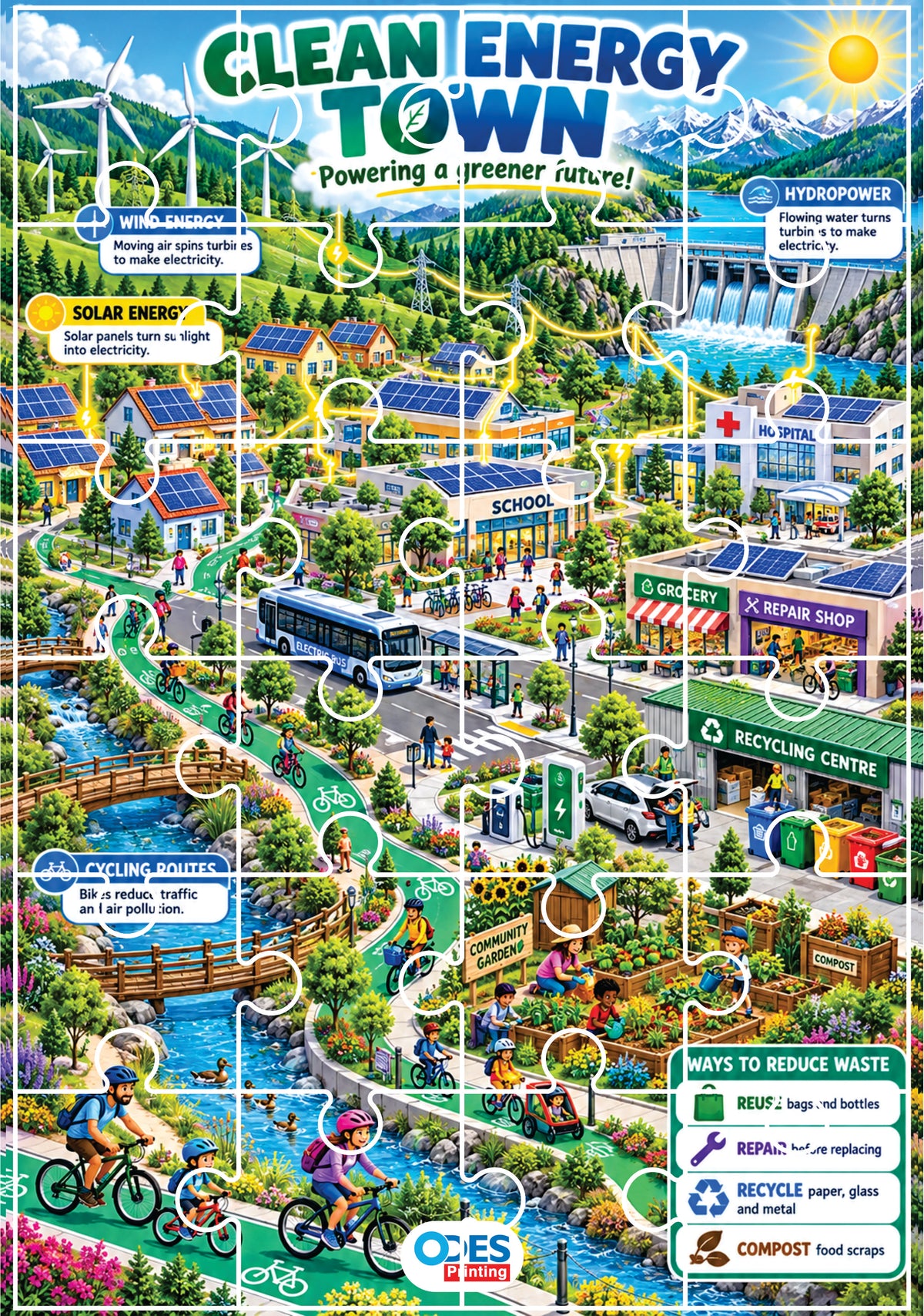 Jigsaw Puzzle - Clean Energy Town (Age 4+) A4 Size