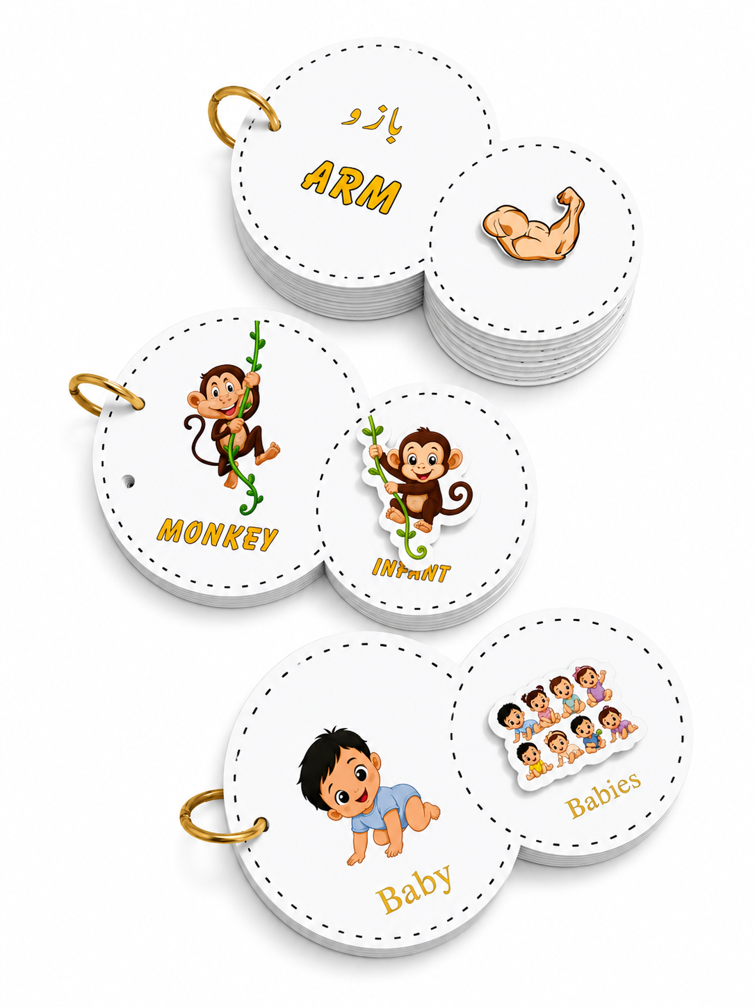 Bundle of 3 - Interactive Velcro Learning Cards - Body Parts + Singular Plural + Animals  - Age 3+ (16 + 16 Cards)