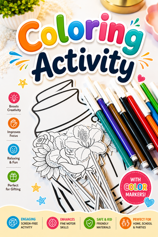 Vase and Flowers for Coloring (4 Vase, 20 Flowers, 10 Markers) (Age 3+)