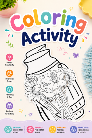 Vase and Flowers for Coloring ( without Markers ) (Age 3+)