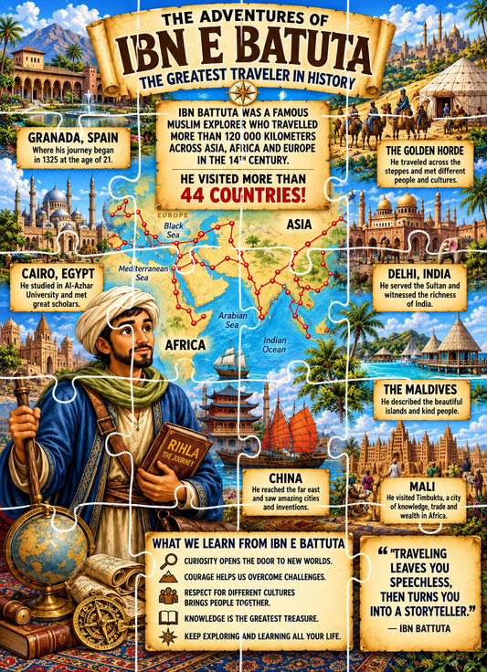 Jigsaw Puzzle - The Adventures of Ibn Battuta (Age 4+) 11x17 inches