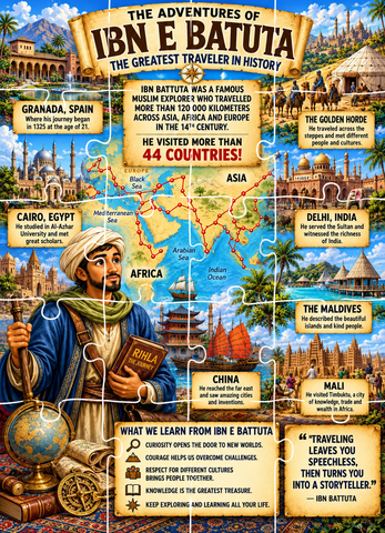 Jigsaw Puzzle - The Adventures of Ibn Battuta (Age 4+) 11x17 inches