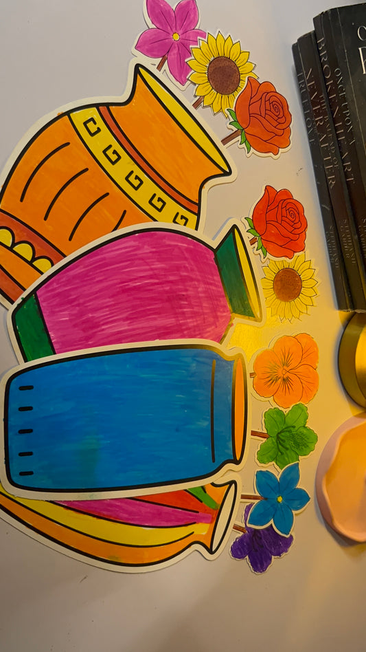 Vase and Flowers for Coloring ( without Markers ) (Age 3+)