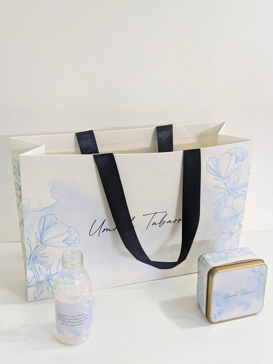 Large Light Blue Set (with Square 125g tin box) - Umrah / Hajj Tabarruk Packaging