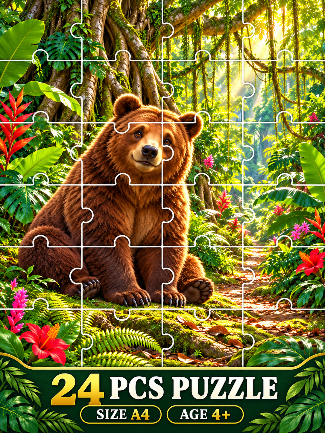 Jigsaw Puzzle - Sunlit Jungle Bear (Age 4+) A4 Size
