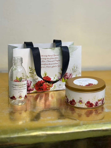 Medium Set (Hand Bag Style-Red Floral) - Umrah / Hajj Tabarruk Packaging