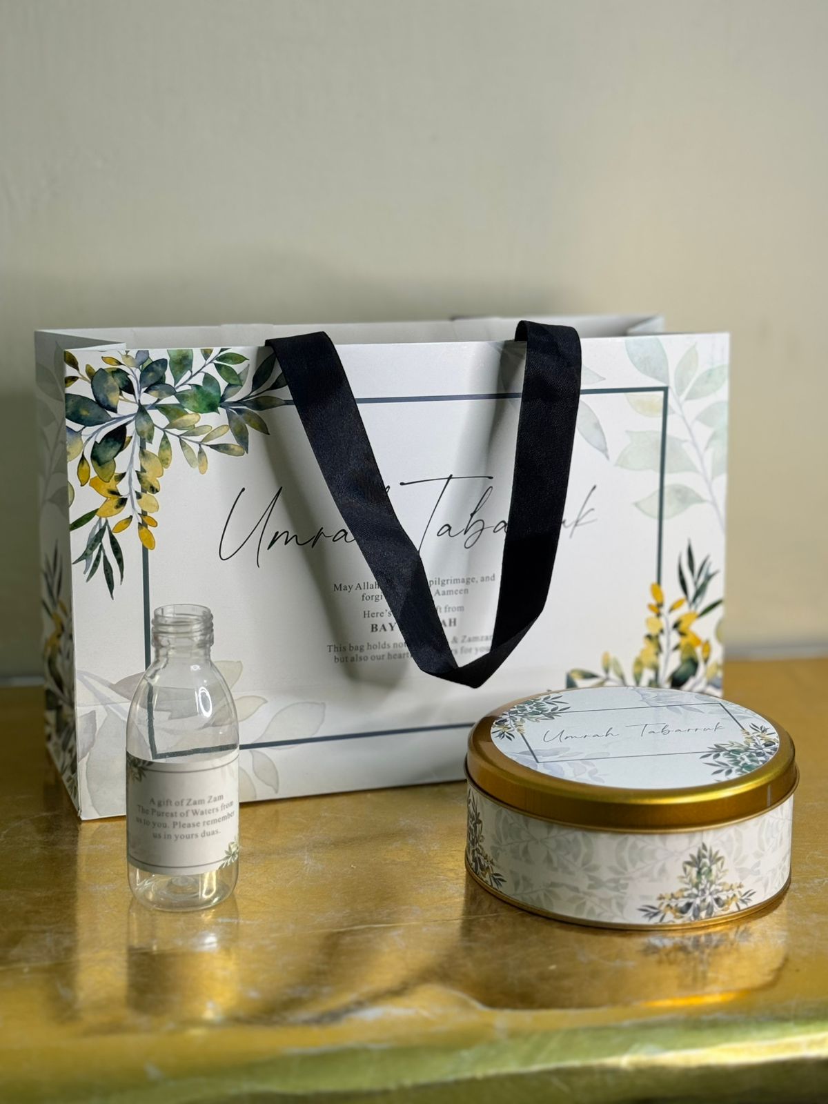 Large Green Floral Set ( with Half KG Tin Box)- Umrah / Hajj Tabarruk Packaging