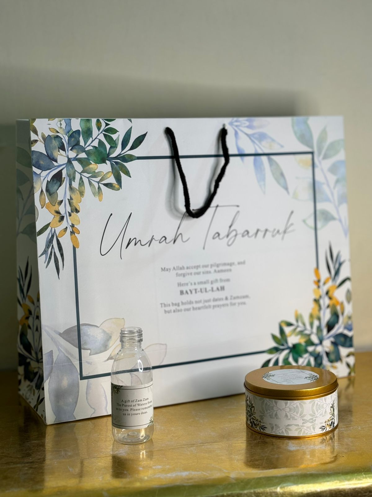 Extra Large Green Floral Set (with medium 250g Tin Box)  - Umrah / Hajj Tabarruk Packaging
