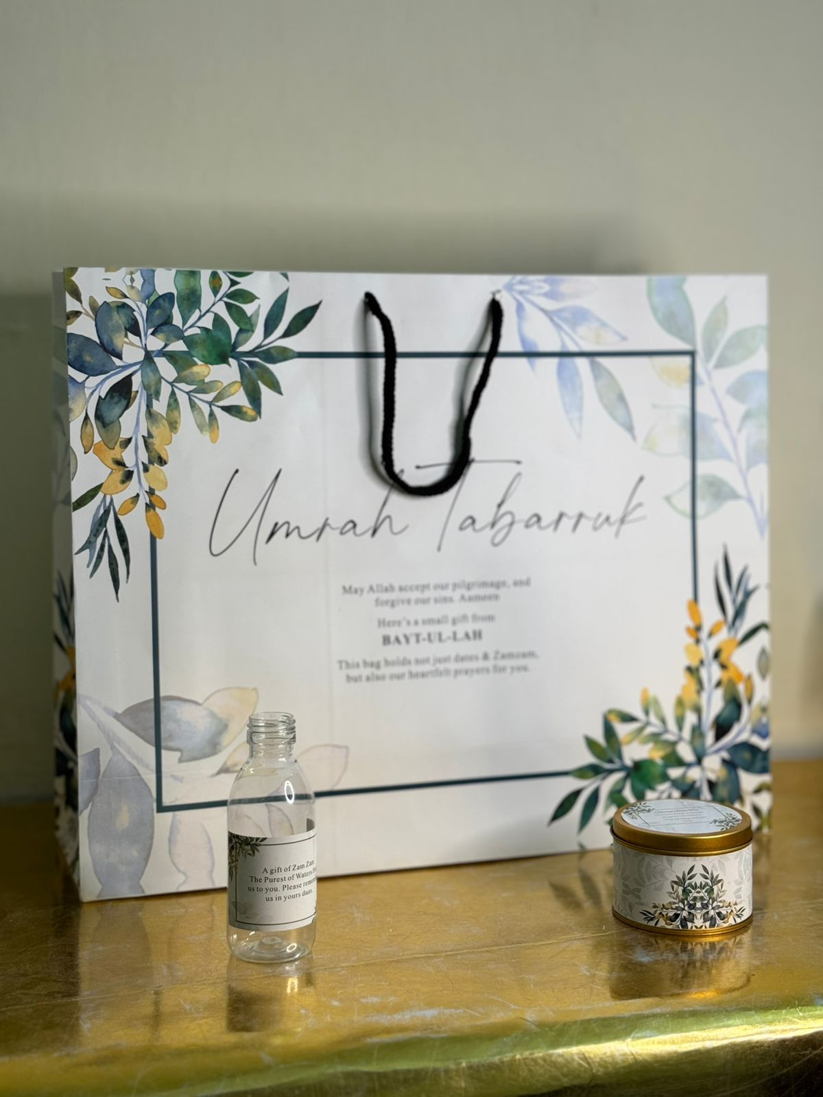 Extra Large Green Floral Set (with small Tin Box) - Umrah / Hajj Tabarruk Packaging