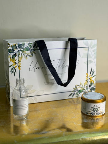 Large Green Floral Set (with small Tin Box) - Umrah / Hajj Tabarruk Packaging