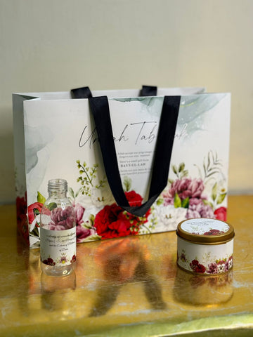 Large Red Floral Set (with small Tin Box 125g) - Umrah / Hajj Tabarruk Packaging