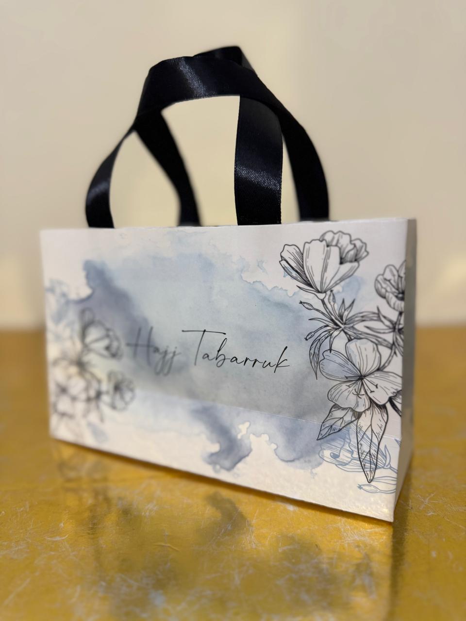 Medium Handle Bag (Blue Floral) - Umrah / Hajj Tabarruk Packaging