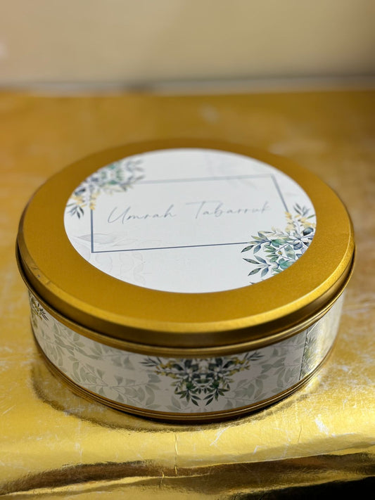 1 Kg Tin Box (Green Floral) - Umrah / Hajj Tabarruk