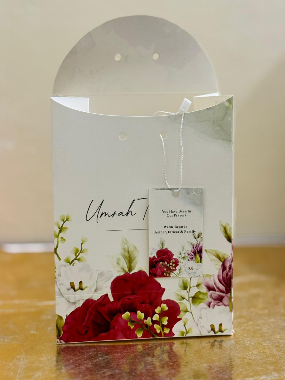 Goodie Bag With Customize Tag (Red Floral) for Umrah/Hajj Tabarruk Packaging