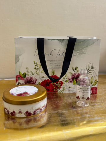 Large Red Floral Set (with Half KG Tin Box)- Umrah / Hajj Tabarruk Packaging