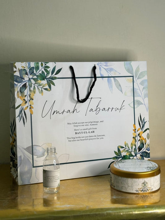 Extra Large Green Floral Set (with Half Kg Tin Box)  - Umrah / Hajj Tabarruk Packaging