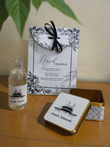Small Set Gray Scale (with Square Tin Box) - Umrah / Hajj Tabarruk Packaging