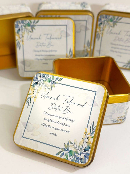 Tin Box Green Floral Square - Umrah/Hajj Tabarruk (125g)