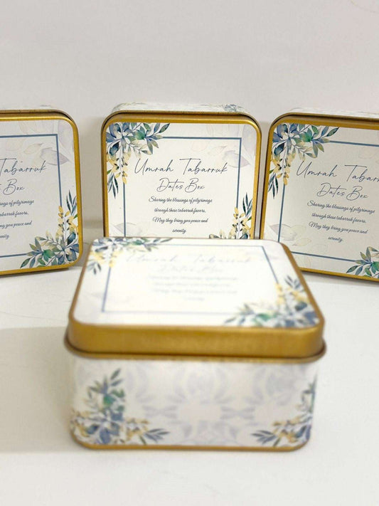 Tin Box Green Floral Square - Umrah/Hajj Tabarruk (125g)