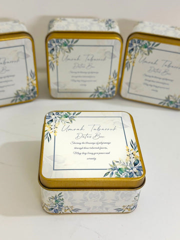 Tin Box Green Floral Square - Umrah/Hajj Tabarruk (125g)