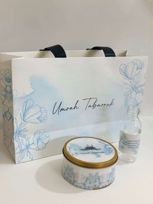 Large Blue Set ( with medium Tin Box)- Umrah / Hajj Tabarruk Packaging