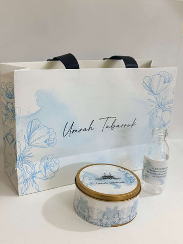 Large Blue Set ( with medium Tin Box)- Umrah / Hajj Tabarruk Packaging