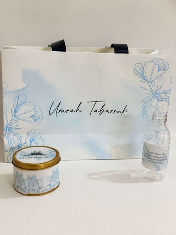 Large Blue Set ( with medium Tin Box)- Umrah / Hajj Tabarruk Packaging