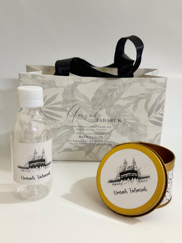 Small Set - B&W Floral (Hand Bag Style) - Umrah / Hajj Tabarruk Packaging