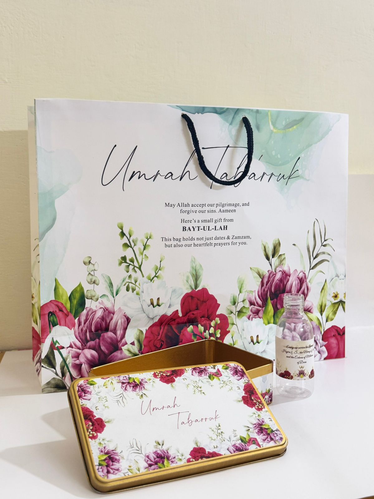 Extra Large Red Floral Set (with Half Kg Rectangular Tin Box)  - Umrah / Hajj Tabarruk Packaging