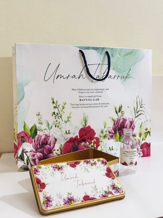 Extra Large Red Floral Set (with Half Kg Rectangular Tin Box)  - Umrah / Hajj Tabarruk Packaging