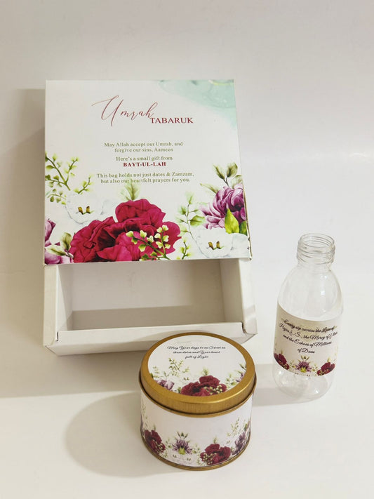 Small Card Box Set (Red Floral) - Umrah / Hajj Tabarruk Packaging