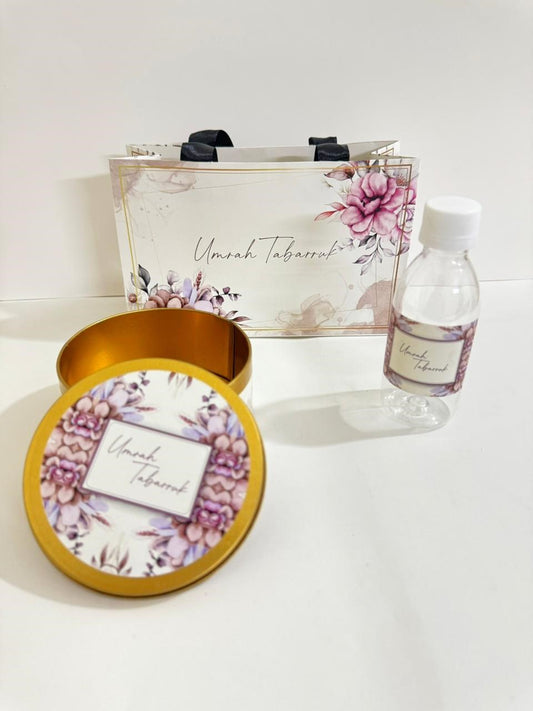Medium Set ( Hand Bag Style - Purple Floral ) - Umrah / Hajj Tabarruk Packaging