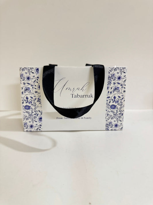 Small Set - Square Tin( Hand Bag Style - Blue Elegant ) - Umrah / Hajj Tabarruk Packaging