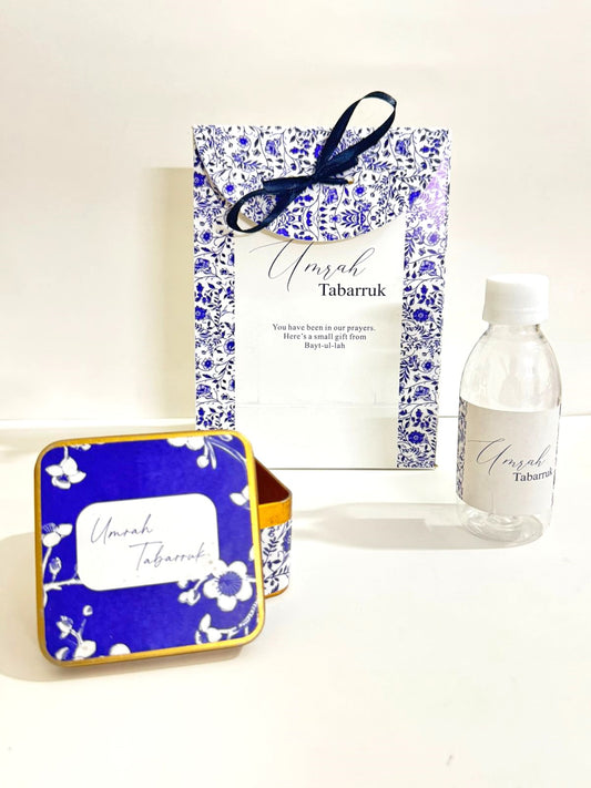 Small Set - Square Tin( Blue Elegant ) - Umrah / Hajj Tabarruk Packaging