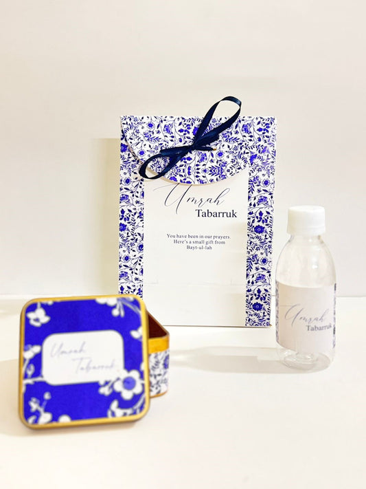 Small Set - Square Tin( Blue Elegant ) - Umrah / Hajj Tabarruk Packaging