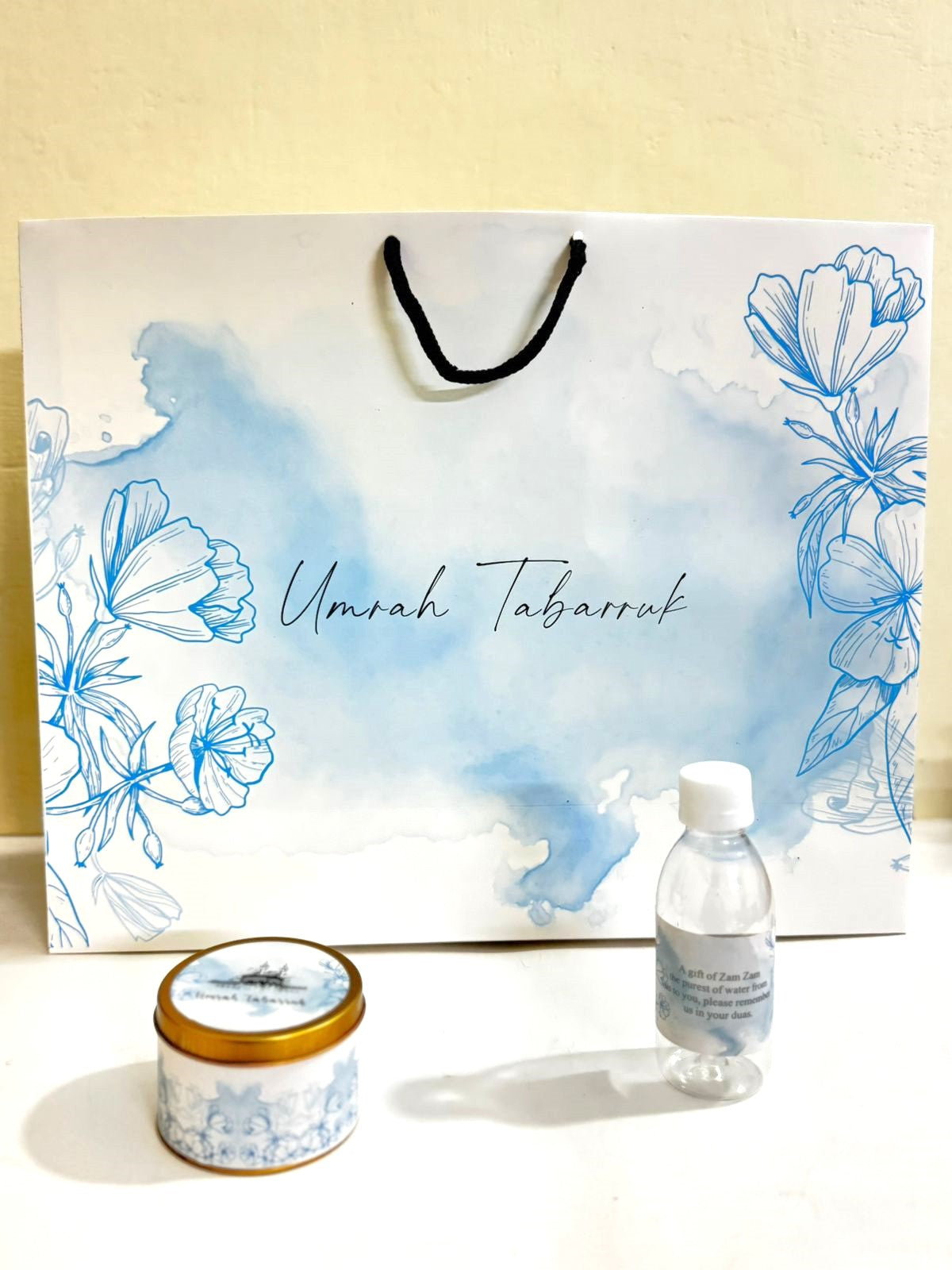 Extra Large Blue Floral Set (with small Tin Box) - Umrah / Hajj Tabarruk Packaging