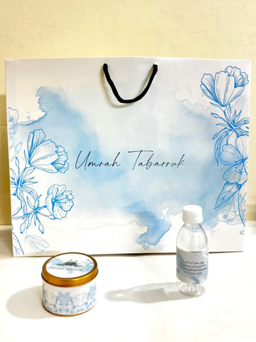 Extra Large Blue Floral Set (with small Tin Box) - Umrah / Hajj Tabarruk Packaging