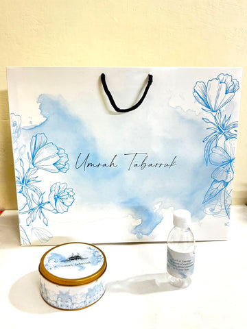 Extra Large Blue Floral Set (with medium 250g Tin Box)  - Umrah / Hajj Tabarruk Packaging