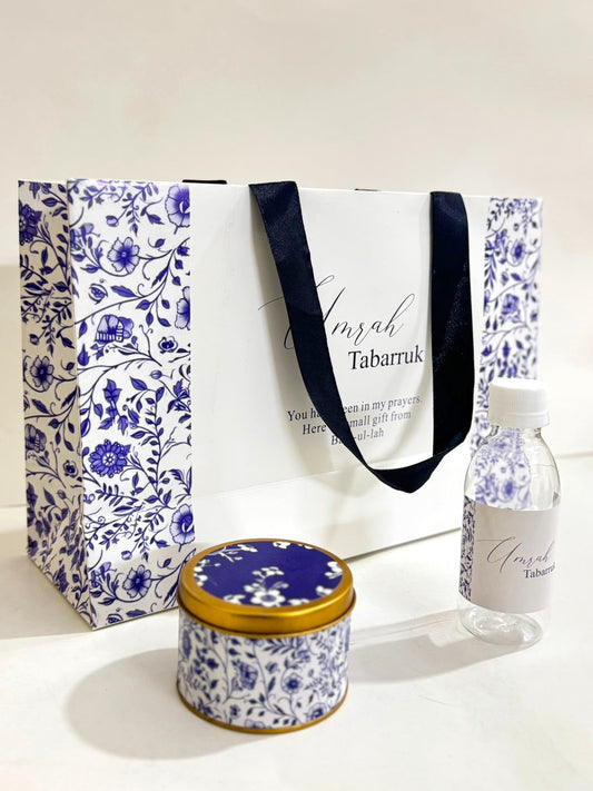 Large Elegant Blue Set (with small Tin Box 125g) - Umrah / Hajj Tabarruk Packaging