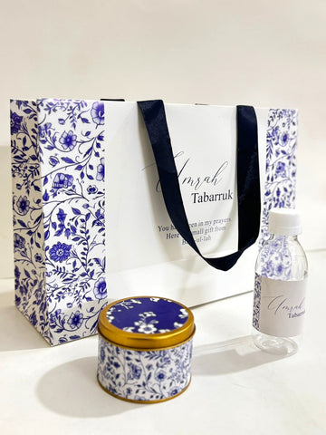 Large Elegant Blue Set (with small Tin Box 125g) - Umrah / Hajj Tabarruk Packaging