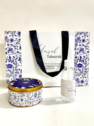 Large Elegant Blue Set ( with medium Tin Box)- Umrah / Hajj Tabarruk Packaging