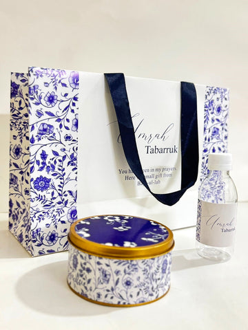 Large Elegant Blue Set ( with medium Tin Box)- Umrah / Hajj Tabarruk Packaging