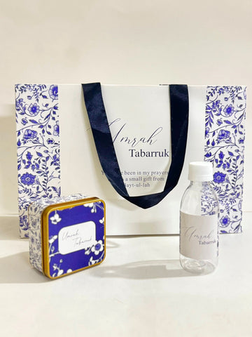 Large Elegant Blue Set (with Square 125g tin box) - Umrah / Hajj Tabarruk Packaging