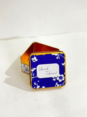 Tin Box Blue Elegant Square - Umrah/Hajj Tabarruk (125g)