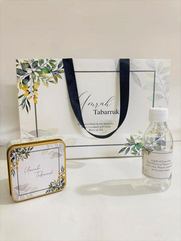 Large Green Floral Set (with Square 125g tin box) - Umrah / Hajj Tabarruk Packaging